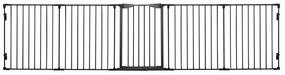 PawHut Barreira de Segurança para Animais de Estimação Barreira Dobrável de 5 Painéis com Fechadura Inteligente 300x74,5 cm Preto