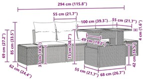 Conjunto de Jantar para o Jardim de 5 Peças com Almofadas Cinza em Pol