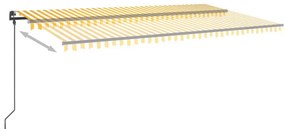 Toldo retrátil manual com postes 6x3,5 m amarelo e branco