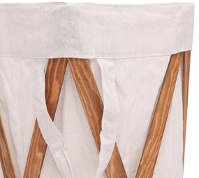 Cesto para roupa suja dobrável madeira e tecido creme