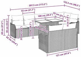 Conjunto de Sofá de Jardim vidaXL 9 Peças com Almofadas Bege Poliratta