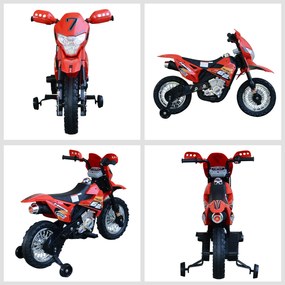 HOMCOM Mota Elétrica Infantil Motocicleta Elétrica para Crianças acima de 3 Anos com Luzes Música e Rodas de Apoio 109x52,5x70,5cm Vermelha