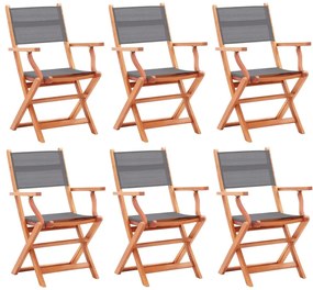 Cadeiras jardim dobráveis 6pcs eucalipto maciço/textilene cinza