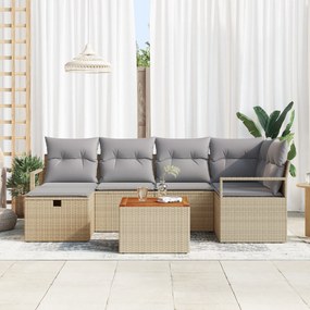 Conjunto de Sofá de Jardim vidaXL 7 Peças com Almofadas Bege de Vime P