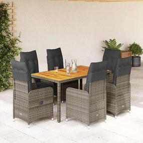 vidaXL 7 pcs conjunto bistrô de jardim c/ almofadões vime PE cinza