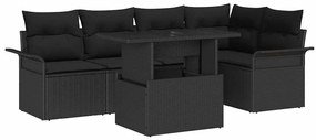 Conjunto de Sofá de Jardim vidaXL 6 Peças com Almofadas Rattan Preto