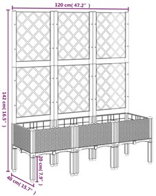 Vaso/floreira de jardim c/ treliça 120x40x142 cm PP preto