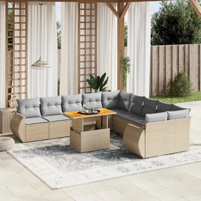 11 pcs conjunto sofás de jardim c/ almofadões vime PE bege