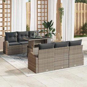 vidaXL Conjunto de Sofá de Jardim com 7 Peças e Almofadas - Rattan Sintético Cinza