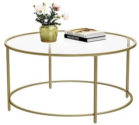 Mesa de centro redonda com superfície de vidro 84 x 84 x 45,5 cm dourada