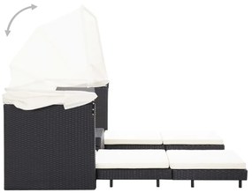 Espreguiçadeira extensível 3 lugares com toldo vime PE preto