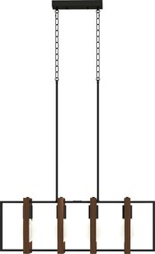 Candeeiro suspenso moderno, lustre de teto com 4 armações giratórias e altura ajustável, 80 x 21 x 90-130 cm, preto, cor castanho nogueira