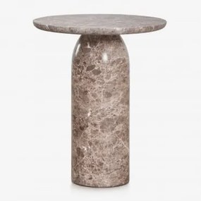 Mesa Auxiliar Para Jardim Redonda Ø45 Cm Em Cimento Layana Aspeto De Mármore Castanho Emperador - Sklum