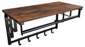 Cabideiro de parede com prateleira e 5 ganchos | VASAGLE | 66 x 30 x 27 cm | antigo|preto | LCR12BX.