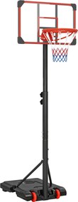 SPORTNOW Tabela de Basquetebol com Altura Ajustável 178-208 cm Rodas Base Recarregável para Exterior 75x56x210-240 cm Vermelho e Preto | Aosom Portugal