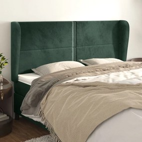 Cabeceira cama c/ abas veludo 163x23x118/128 cm verde-escuro