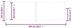 Toldo lateral retrátil 220x600 cm preto