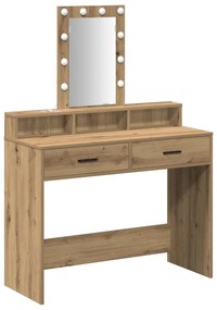 Mesa de Maquiagem com Luzes LED Carvalho Artesanal 100x41x140 cm