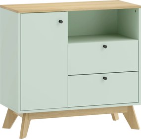 HOMCOM Buffet de sala, móvel de arrumação com porta, 2 gavetas, compartimento aberto e prateleira ajustável, verde claro e carvalho | Aosom Portugal