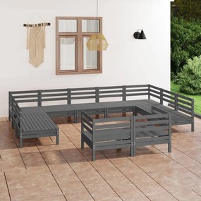 vidaXL 11 pcs conjunto lounge de jardim madeira de pinho maciça cinza