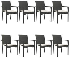 9 pcs conjunto de jantar p/ jardim c/ almofadões vime PE preto