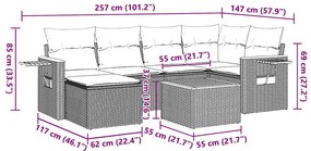 7 pcs conjunto de sofás p/ jardim c/ almofadões vime PE preto