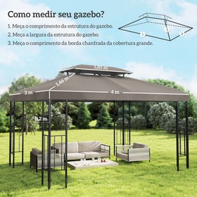 Teto de Reposição 4x3 m com Teto Duplo Orifícios de Drenagem e Proteção UV Apenas Teto  (NÃO INCLUI ESTRUTURA) Castanho