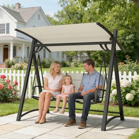 Baloiço de Jardim de 3 Lugares com Teto Ajustável UPF50+ Assento Transpirável e Estrutura em Metal 188x130x183 cm Creme