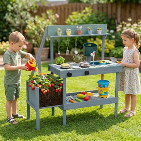 Cozinha de brinacar Infantil, 93 x 36,5 x 96 cm, com Depósito de Água, Azul e Verde