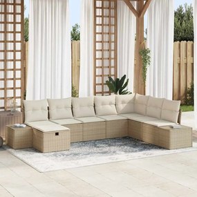vidaXL Conjunto de Sofá para Jardim de 8 peças com Almofadas Bege de Rattan Poli