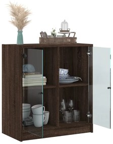 Armário de apoio c/ portas vidro 68x37x75,5cm carvalho castanho