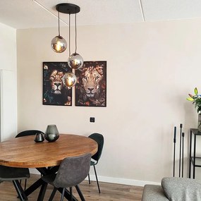 Candeeiro de suspensão Art Deco preto com vidro fumê 3 luzes - Pallon