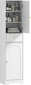 Coluna Casa de Banho com 2 Portas Arqueadas Gaveta e Prateleiras Ajustáveis Armário Alto Casa de Banho 40x29,5x170 cm Branco com Veios