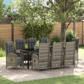 vidaXL Conjunto de Jantar de Jardim de 9 Peças Cinza Polirattan