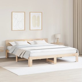 vidaXL Estrado de Cama com Cabeceira 200x200 cm Madeira de Pinho Maciça