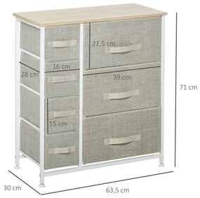 Cómoda com 7 Gavetas de Tecido Cómoda de Armazenamento Multifuncional para Dormitório Sala de Estar Corredor 63,5x30x71cm Cinza