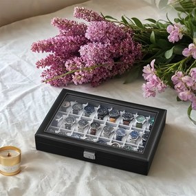 Caixa grande para 24 relógios 43,5 x 29,5 x 8,5 cm Preta