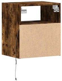 Mesa de cabeceira de parede com luzes LED carvalho fumado
