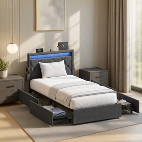 Estrutura de cama 90 x 200 cm (COLCHÃO NÃO INCLUIDO), com iluminação Led cinzenta
