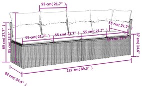 11 pcs conjunto sofás de jardim c/ almofadões vime PE cinzento