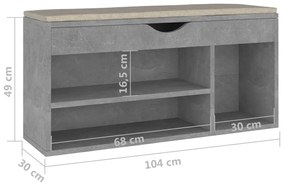 Banco sapateira + almofadão 104x30x49 cm contrap. cinza cimento