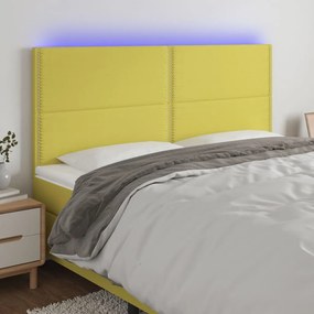 vidaXL Cabeceira de cama c/ LED tecido 160x5x118/128 cm verde
