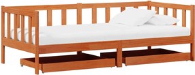 vidaXL Cama de Dia 3 pcs Marrom Cera Madeira de Pinho Sólido