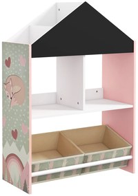 ZONEKIZ Estante para Brinquedos Organizador Infantil com Prateleiras Abertas e 2 Caixas de Tecido não Tecido Amovíveis 62,4x26,5x90 cm Rosa