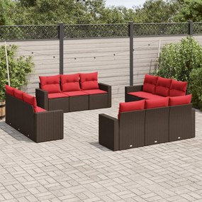 vidaXL 12 pcs conjunto de sofás jardim com almofadões vime PE castanho