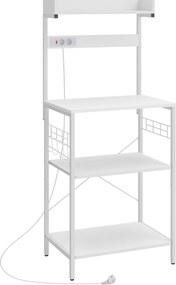 Armário de Cozinha com 2 Tomadas Prateleira para Micro-ondas Prateleira Ajustável Ganchos 60x42x137 cm Branco