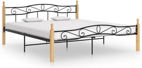 Estrutura de cama 200x200cm metal/madeira carvalho maciça preto