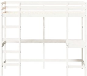 Cama alta com secretária 90x200 cm pinho maciço branco