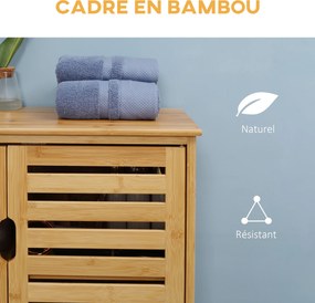 Móvel de casa de banho em bambu, armário de casa de banho com pés e porta dupla com ripas, 68 x 32 x 86 cm, natural FR