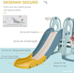 Escorrega Infantil com Baloiço e Cesta de Basquetebol 3 em 1 para Crianças acima de 18 meses com Assento Ajustável Centro de Atividades para Interior